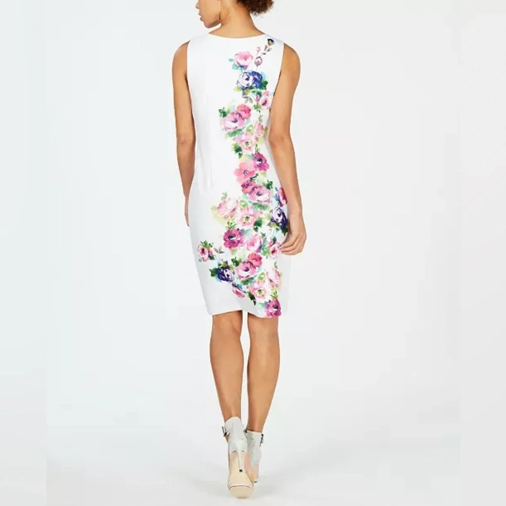 NEW Calvin Klein Sheath Dress White Floral Sleeveless 8 - Picture 2 of 12